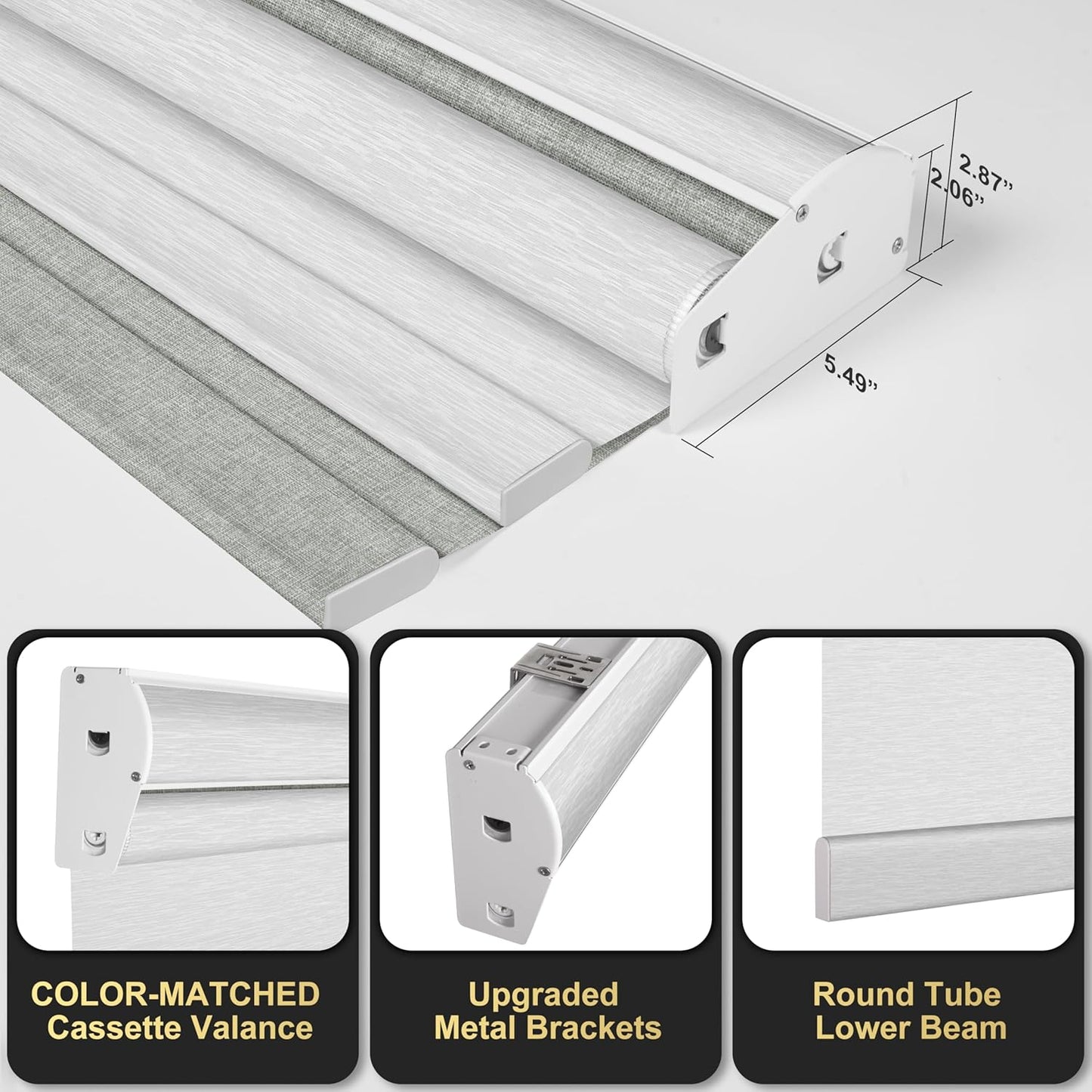 BERISSA Cordless Dual Roller Shades with Cassette Valance,Double Window Shades Blackout and Light Filtering Shades,Day and Night Roller Shades for Home Office Door.Linen Grey and White.68 W x 36" H