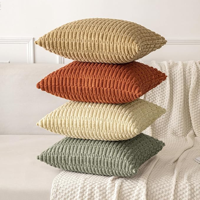 MIULEE Corduroy Decorative Throw Pillow Covers 18x18 Light Olive Pack of 2 | - Image 8