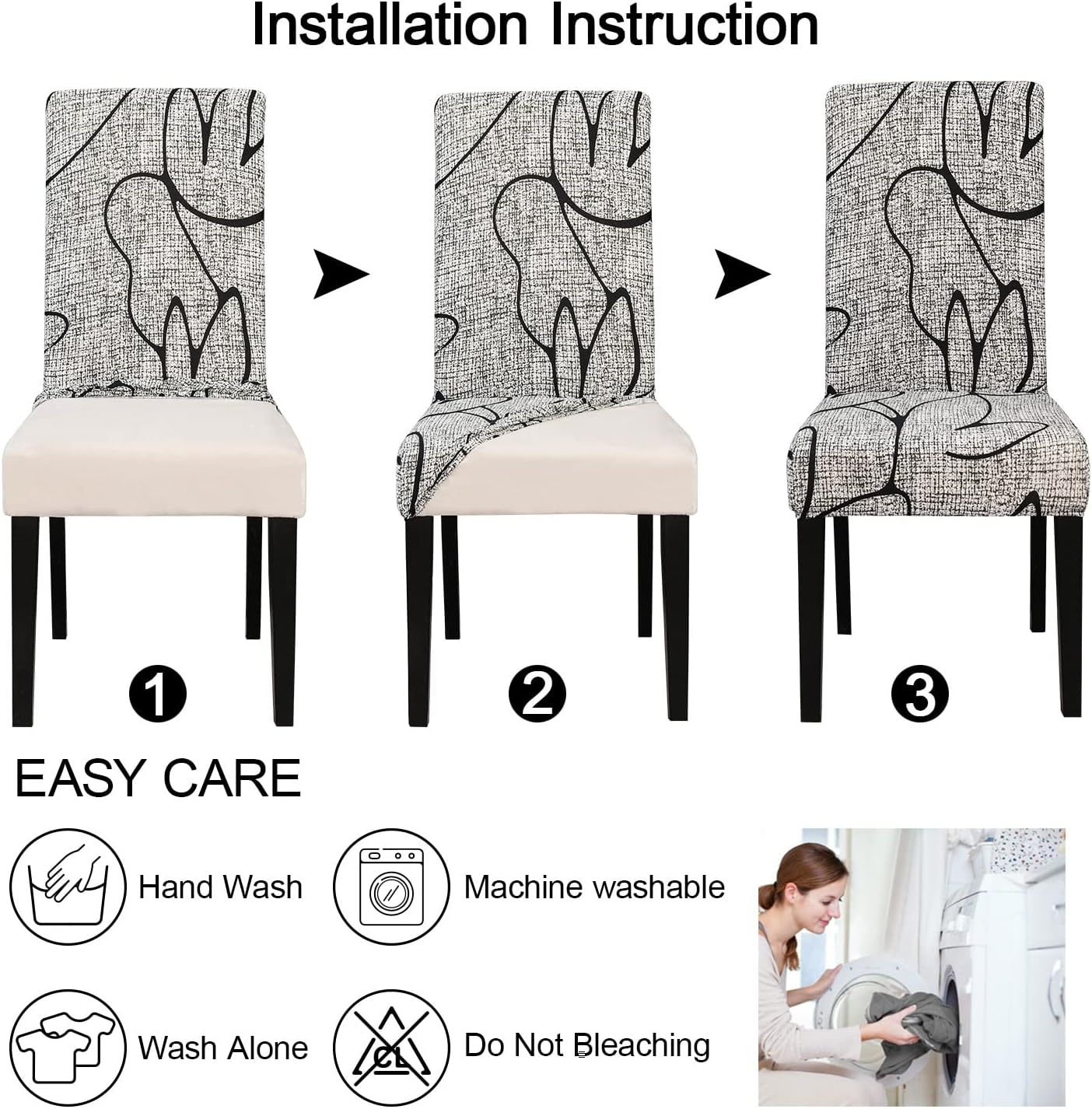 JQinHome Pattern Chair Covers for Dining Room Set of 8, High Stretch Removable Washable Parsons Chair Slipcover for Home Party Hotel Wedding Ceremony (8PCS, Lotus Gray)