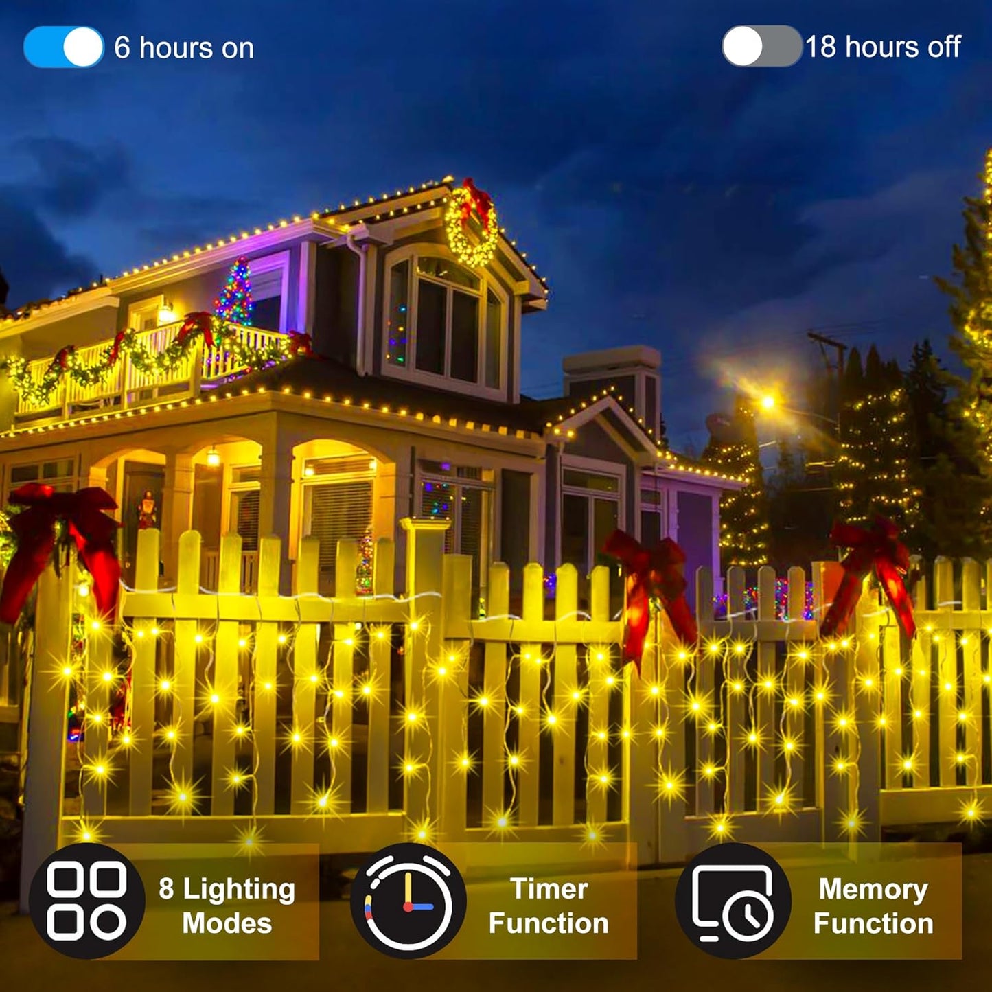 1332 LED 132FT Christmas Lights with 296 Drops, 12 Modes Dimmable Warm White Outdoor Hanging Lights with Timer Memory, Waterproof Curtain Lights for Home Bedroom Indoor Tree Window Roof Fence Wedding