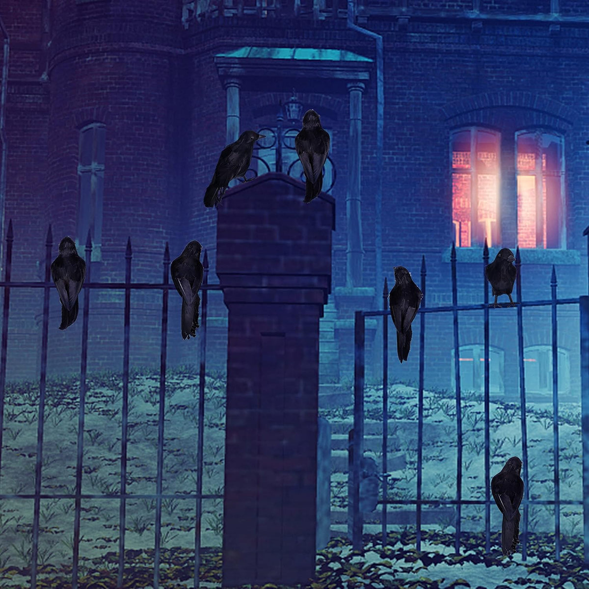 ATDAWN 12 Pack Halloween Black Feathered Crows, Realistic Looking Halloween Birds Decoration