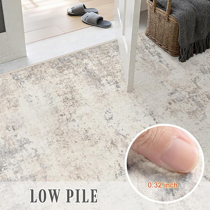 2.6x10 Washable Runner Rug:Modern Abstract Soft Carpet Brown Beige | - Image 6