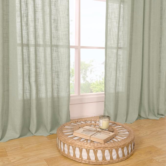 Sage Grey Linen Curtains 54 Inch Length 2 Panels - Image 9