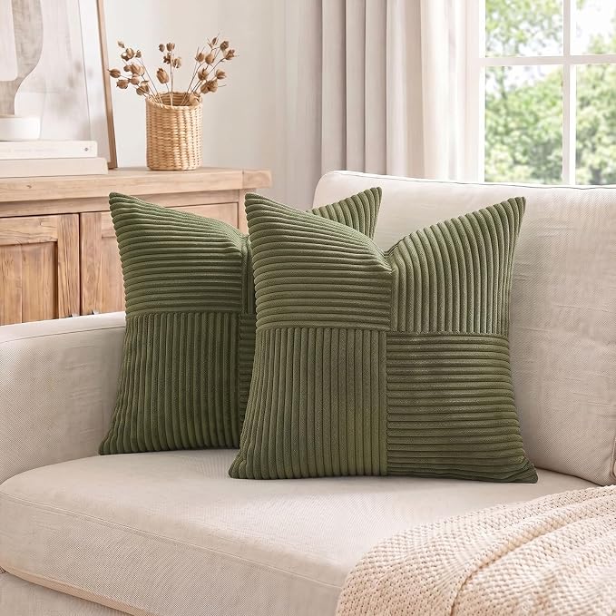 Fancy Homi 2 Packs Olive Green Decorative Throw Pillow Covers 22x22 Inch - Image 7
