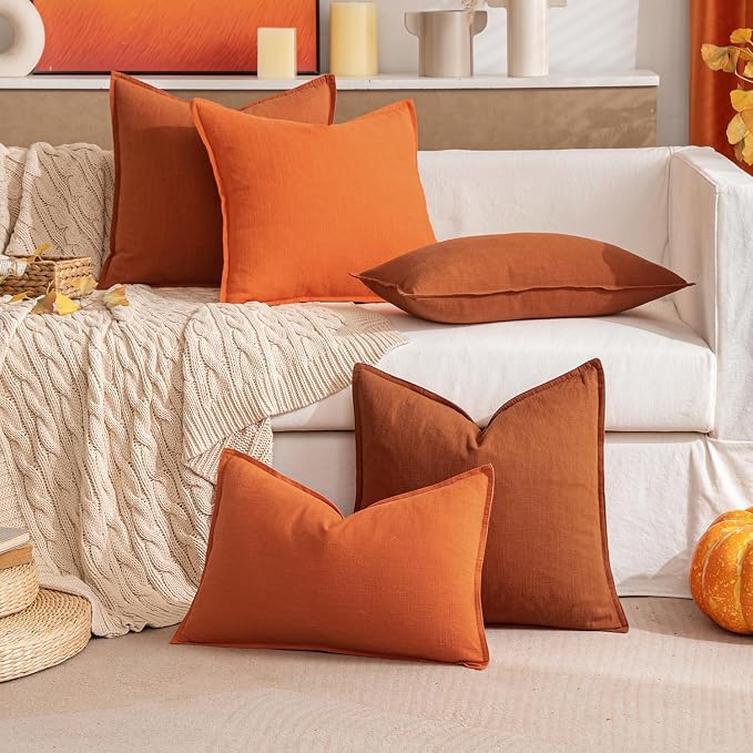 MIULEE Decorative Linen Pillow Covers 20x20 Inch Burnt Orange | Boho Farmhouse - Image 8