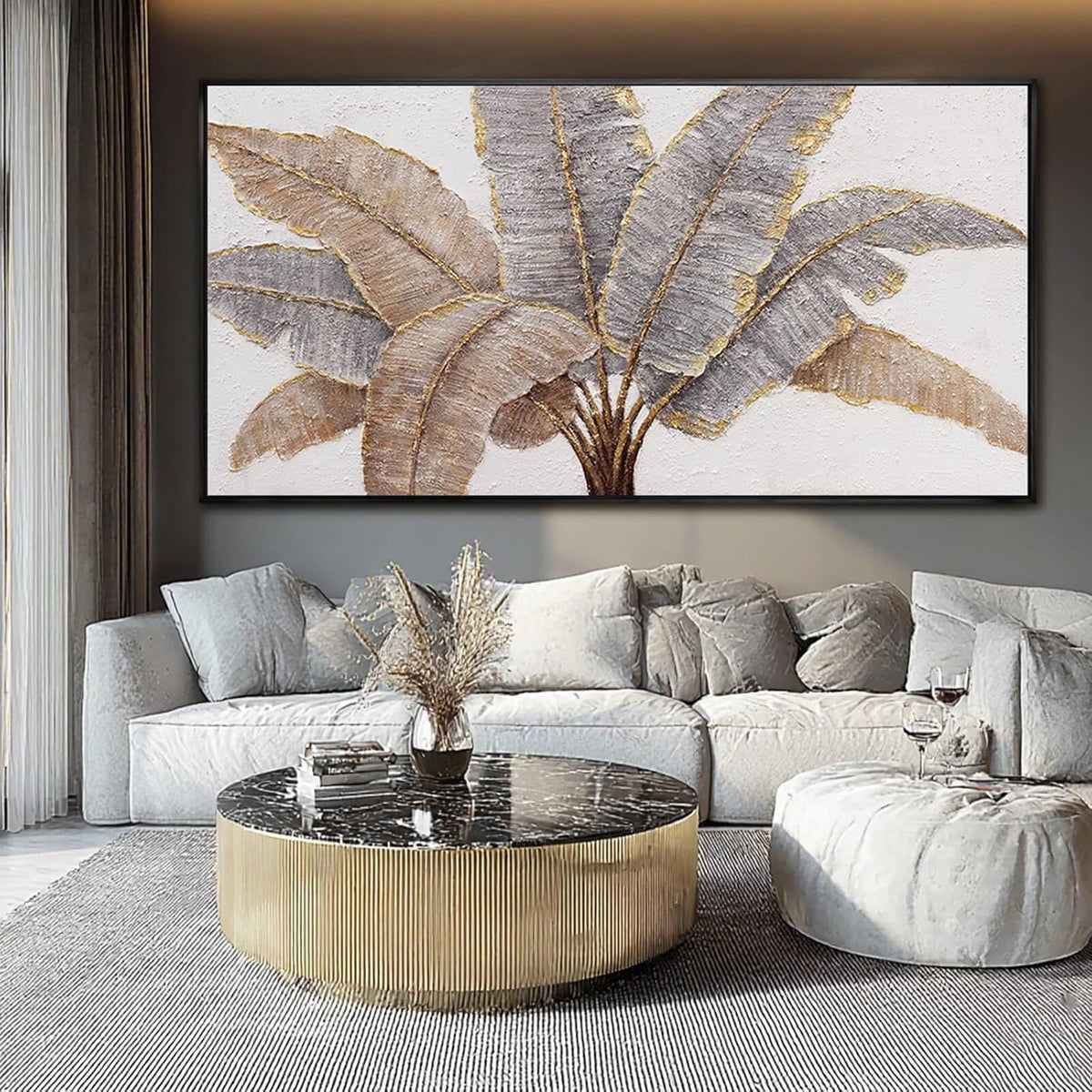 Plant Canvas Wall Art Contemporary Wall Decor Gold Pictures Textured Home Decorations 29"x58" Canvas Art for Living Room Kitchen