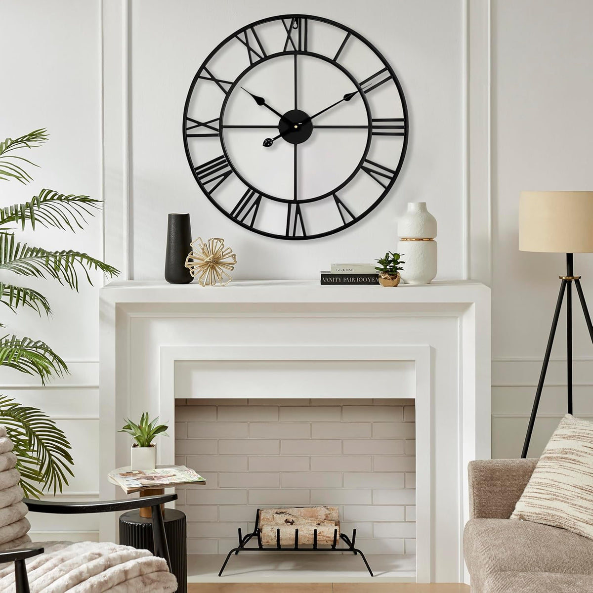 CLXEAST Silent 24 Inch Wall Clocks for Living Room Decor, Large Black Metal Roman Numeral Wall Clocks for Modern Farmhouse Home Decor,House Warming Gifts New Home