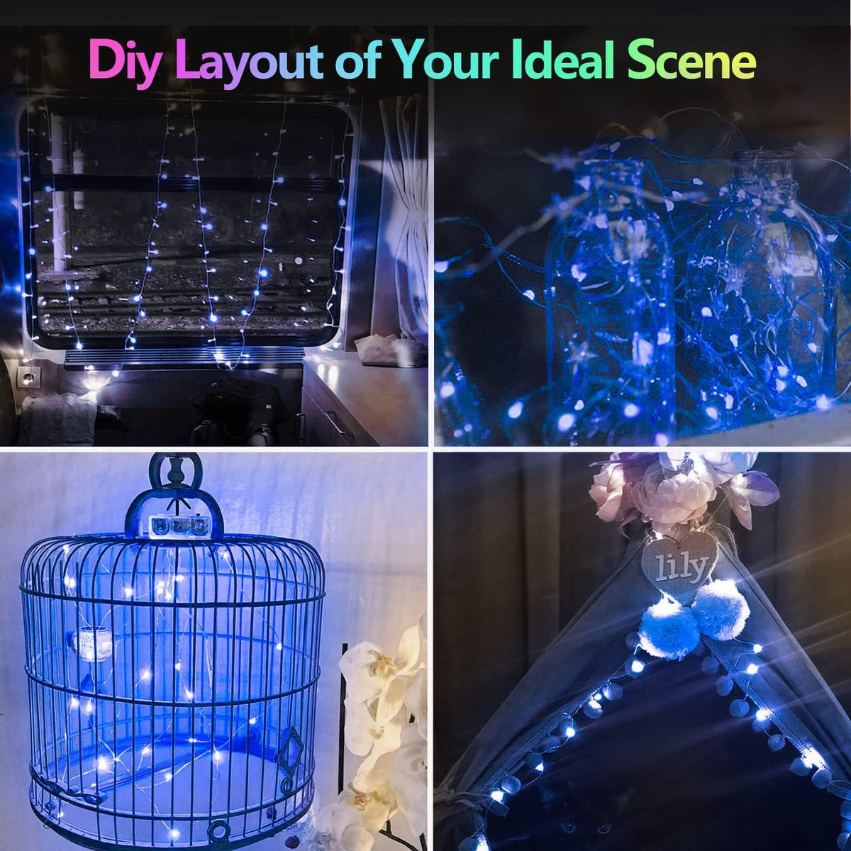 2 Pack Each 33Ft 100LED Battery Operated Fairy Lights with Remote, Waterproof Battery Christmas Twinkle Light with Timer, String Lights for Bedroom Christmas Decorations (Blue)