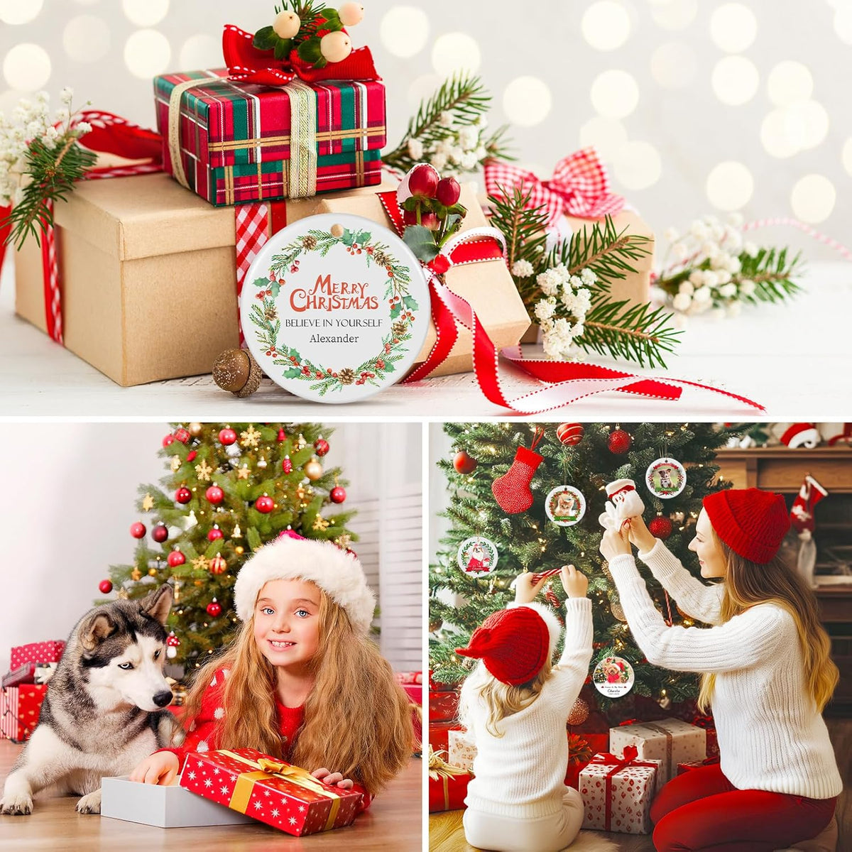 Personalized Christmas Ornaments 2025 Ceramic Custom Photo Picture Text Christmas Ornament Personalized Ornament Christmas Xmas Tree Decorations for Kids Couples Family Friends