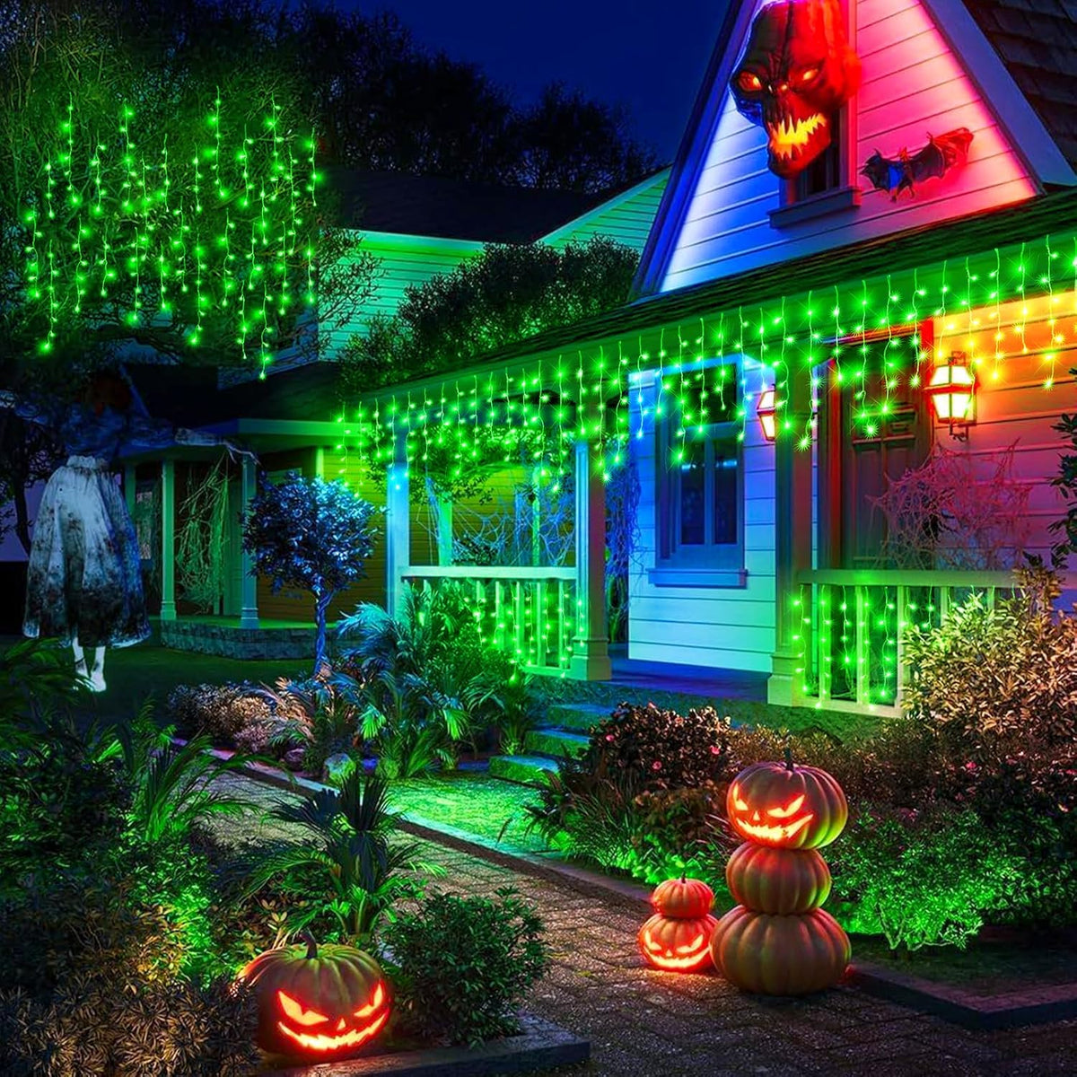 Icicle Lights for Outside, 66FT 640 LED Christmas Lights Outdoor with 8 Modes Waterproof, Connectable Plug in Twinkle String Light for Indoor Yard Garden Party Holiday Decorations, Green