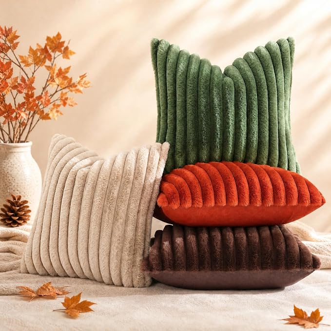 decorUhome Fall Faux Fur Throw Pillow Covers 20x20 Set of 2 Rust | Decorative - Image 9