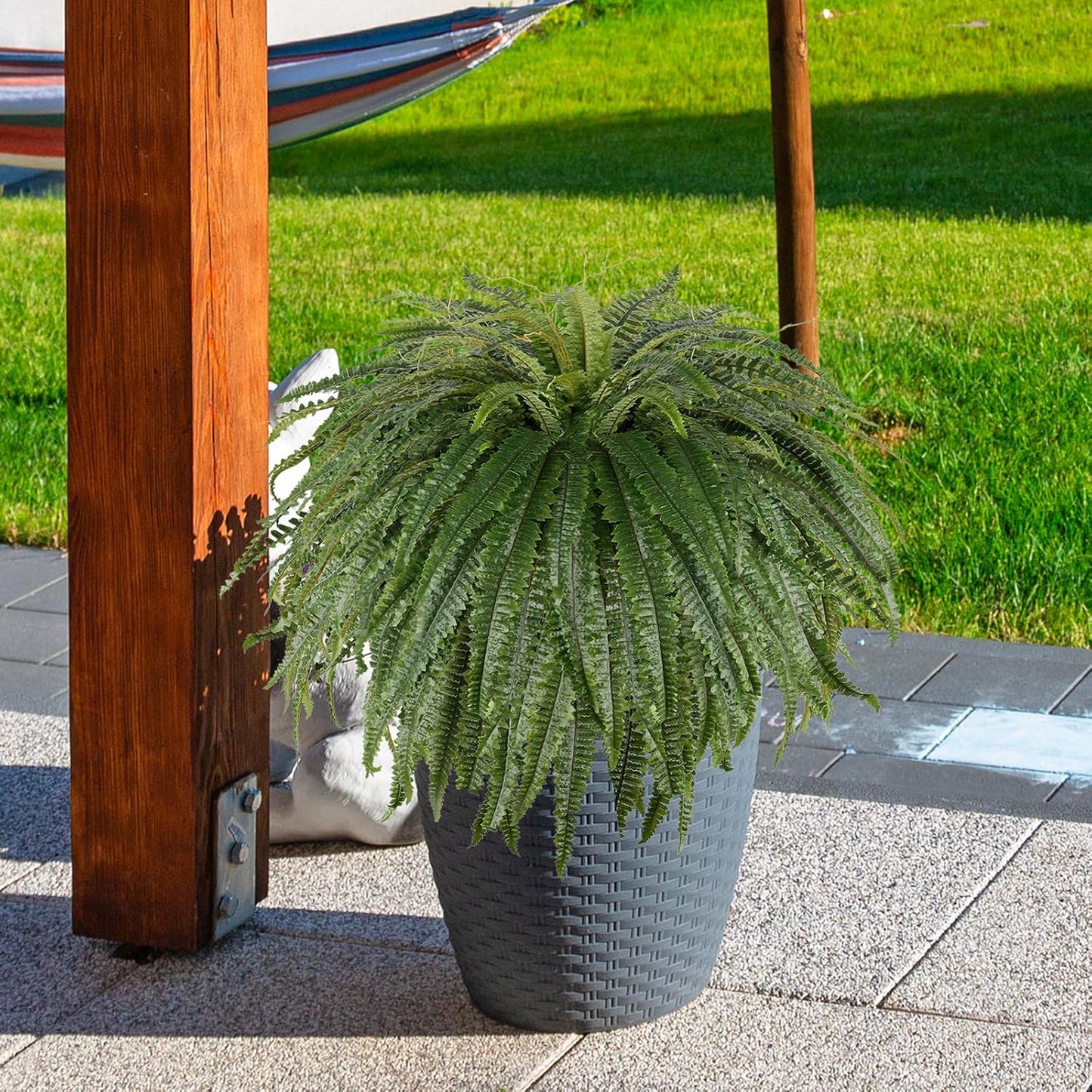 Single Silky 50" Artificial Fern Plant, Large Fake Fern with 128Fronds, Realistic Faux Boston Fern Bush for Outdoors & Indoor, Silk Greenery for Planter, Garden, Office, Home Dรฉcor
