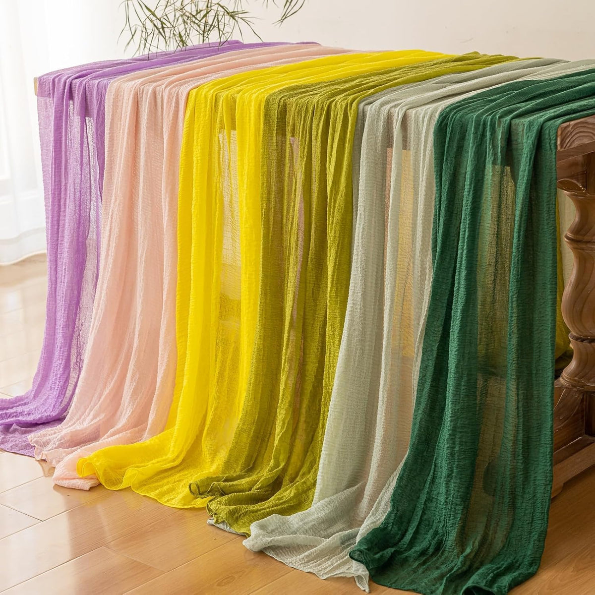 3Pcs Forest Green Gauze Rustic Cheesecloth Table Runner 120 Inch 10 FT for Wedding Baby Shower Bridal Shower Birthday Engagement Garden Outdoor Party Long Sheer Boho Decorations