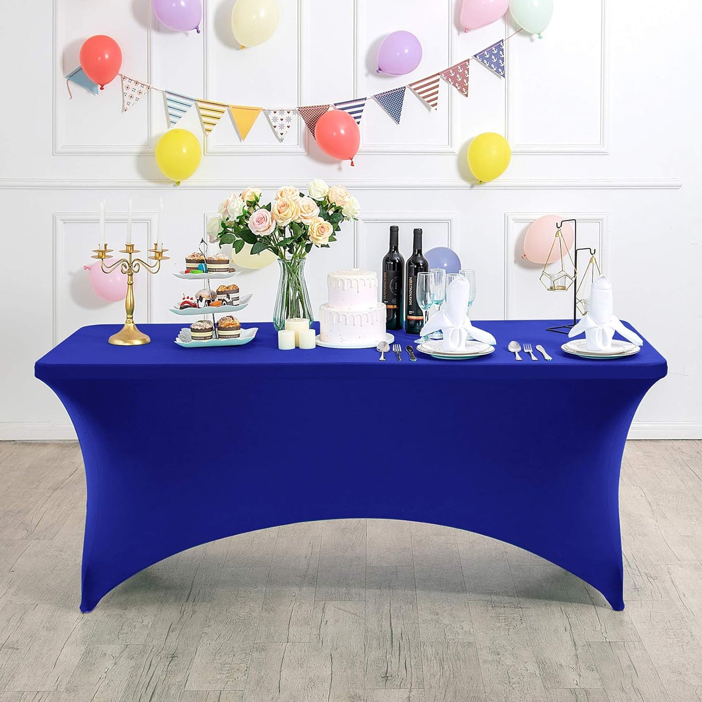 Spandex Table Cover for 8FT or 4ft or 6ft Table Universal Fitted Stretch Tablecloth for Party, Banquet, Wedding and Events-Royal Blue