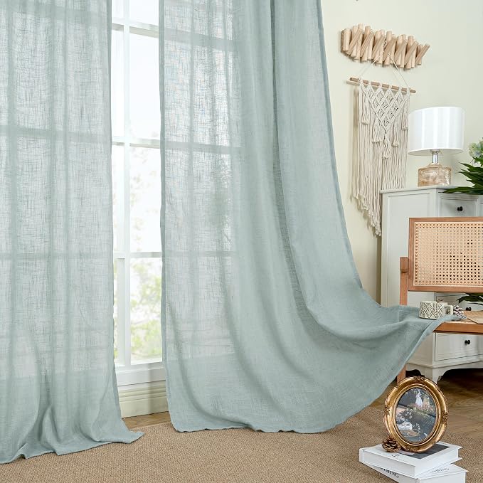 Greyish Blue Linen Curtains for Living Room, 52 x 78 Inch, 2 Panels | 78 Inch - Image 9
