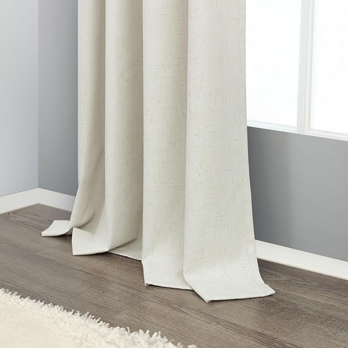 Pitalk 36 x 96 Inch Curtains Linen Blackout Black Out Soundproof Cream Ivory - Image 9