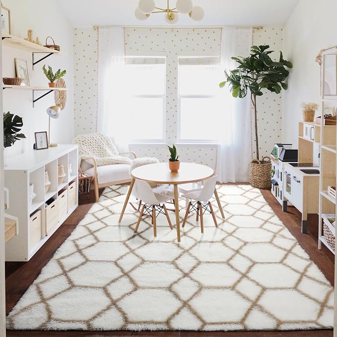 8x10 Area Rugs for Living Room, Fluffy White and Beige Bedroom Modern Rug | - Image 9