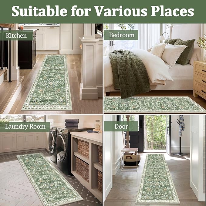 Yamaziot 6x9 Washable Area Rug for Living Room Floral Carpet Sage Green | Non - Image 6