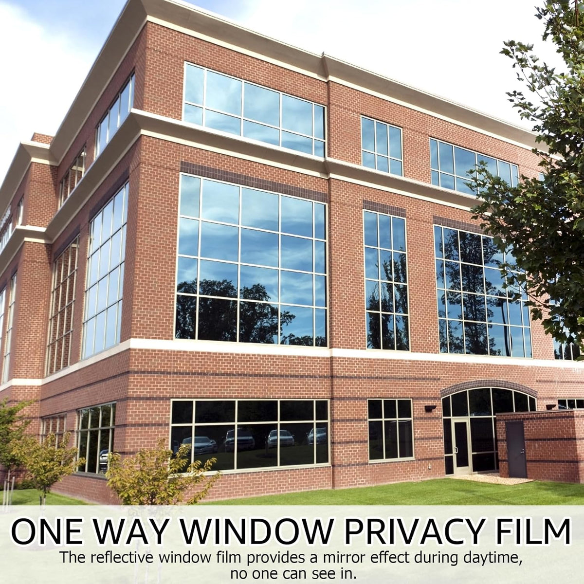 HIDBEA One Way Window Film, Daytime Privacy Sun Blocking Reflective Window Film No Glue Static Cling Heat Control Window Tinting Film for Home and Office, Black Silver, 45.3 x 157.5 Inch