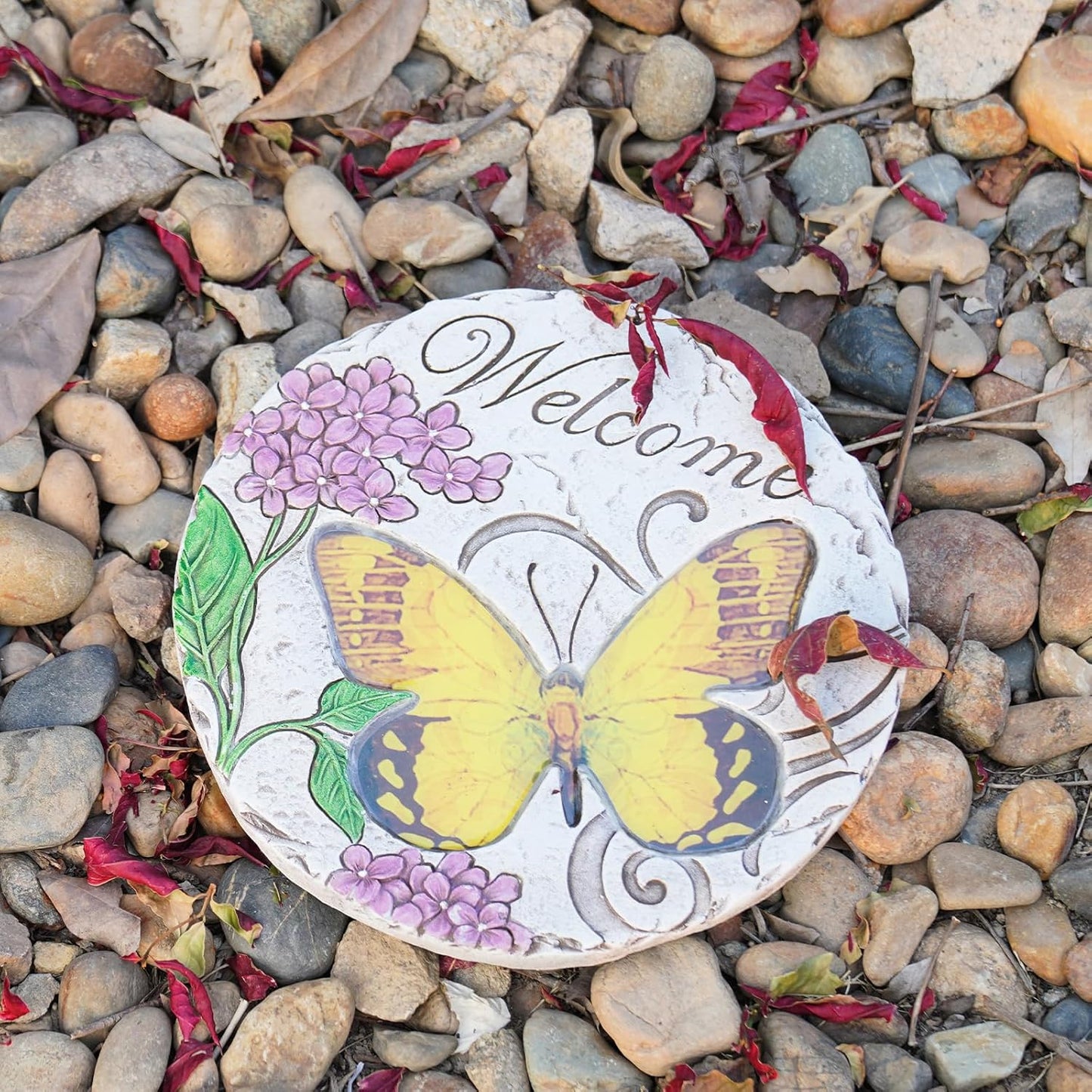 Garden Dรฉcor Stepping Stones Outdoor - Resin Butterfly Decorative Stone Bright Color Memories Pavers Outdoor for Garden Yard 9.5 * 9.5 * 0.5 Inch LC Lcdecohome
