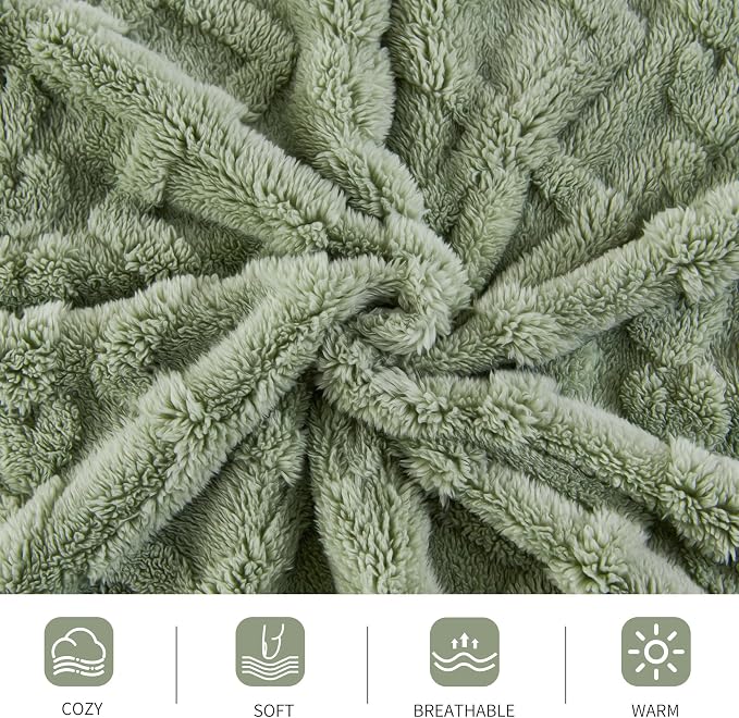 Aganear Fleece Throw Blanket for Bed Couch 90"x108" Sage Green | Lightweight - Image 9