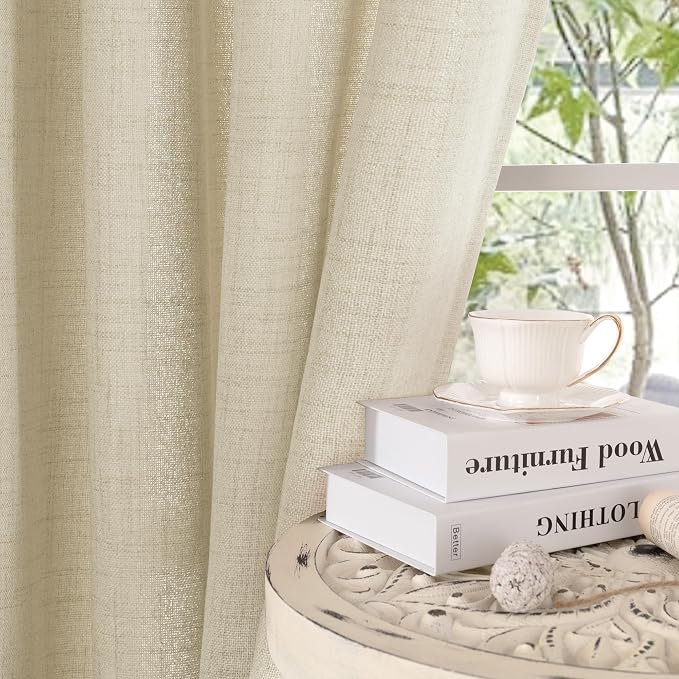 YoungsTex Warm Beige Linen Curtains 63 Inch Length 2 Panels, Light Filtering - Image 7