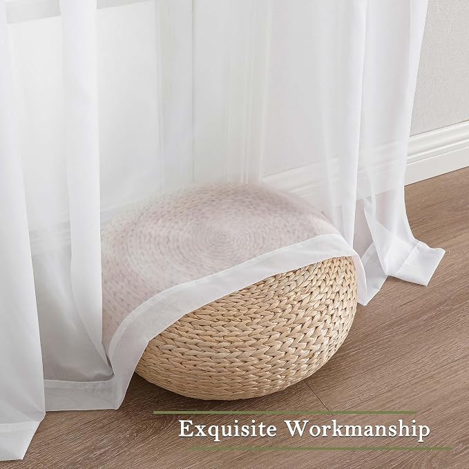 Sheer White Curtains 96 Inches Long 2 Panels Set, Solid Airy Voile Dual Rod - Image 9
