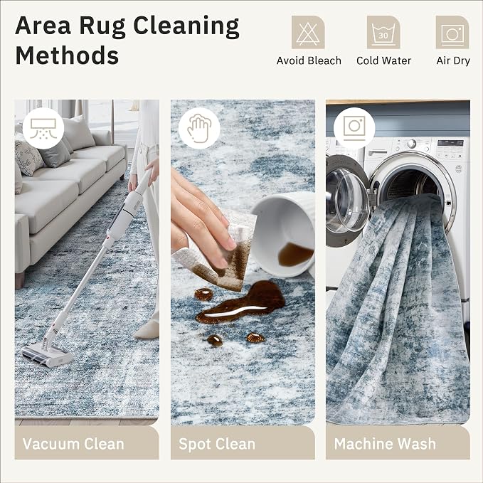 Soalmost 12x15 Washable Area Rugs Soft Living Room Rug Abstract Blue/Grey | - Image 9