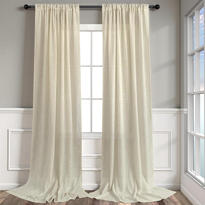 Pitalk Birch Beige Linen Curtains 96 Inches Long 2 Panels - Image 9