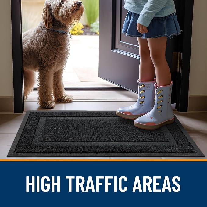 OLANLY Front Door Mat Outside 47x32, All-Season Heavy-Duty Rubber Doormat | Jet - Image 6