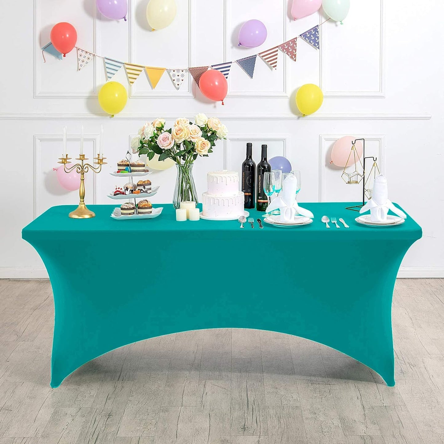Spandex Table Cover for 6Ft or 4fT or 8ft Table Universal Fitted Stretch Tablecloth for Party, Banquet, Wedding and Events-Turquoise