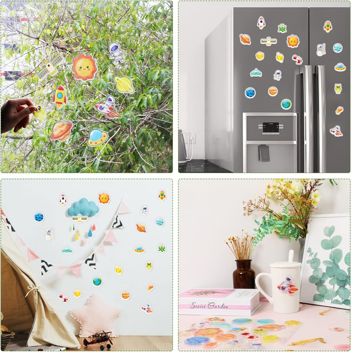 20 PCS Outer Space Thick Gel Clings Galaxy Window Gel Clings Decals Stickers for Kids Toddlers and Adults Home Airplane Classroom Nursery Outer Space Party Supplies Decorations Removable and Reusable