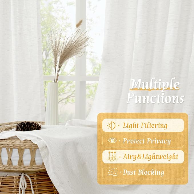 Light Filtering 63 inch Length Linen Curtains - Image 9