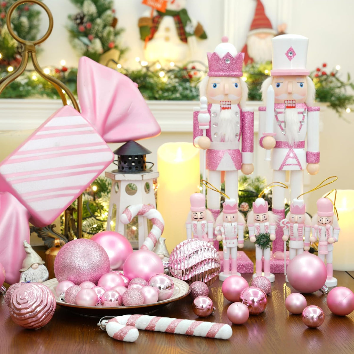 XmasExp 24ct Mini Christmas Ball Ornaments Shatterproof Christmas Ornaments Set Decorations for Xmas Tree Balls 30mm/1.18" (Pink)