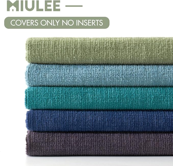 MIULEE Smoke Blue Chenille Couch Euro Throw Pillow Covers, 22x22 | Set of 2 - Image 8