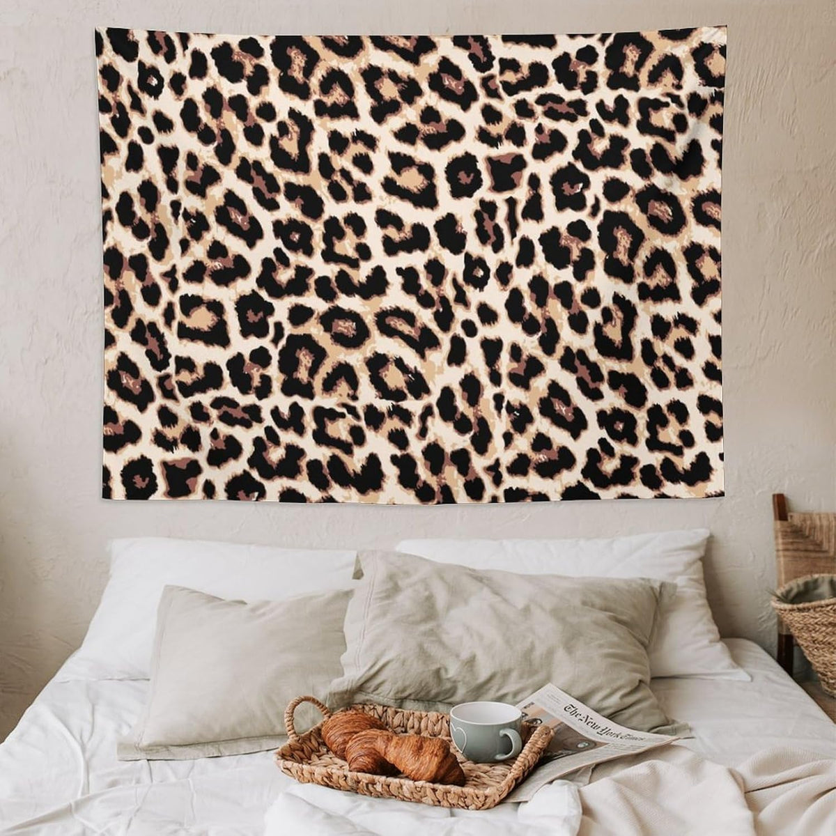 HZOHNAGO Leopard Print Tapestry Rustic Brown Leopard Wild Animal Printed Wall Tapestry Painting Wall Hanging for Bedroom Living Room Dorm 80" W x 60" H