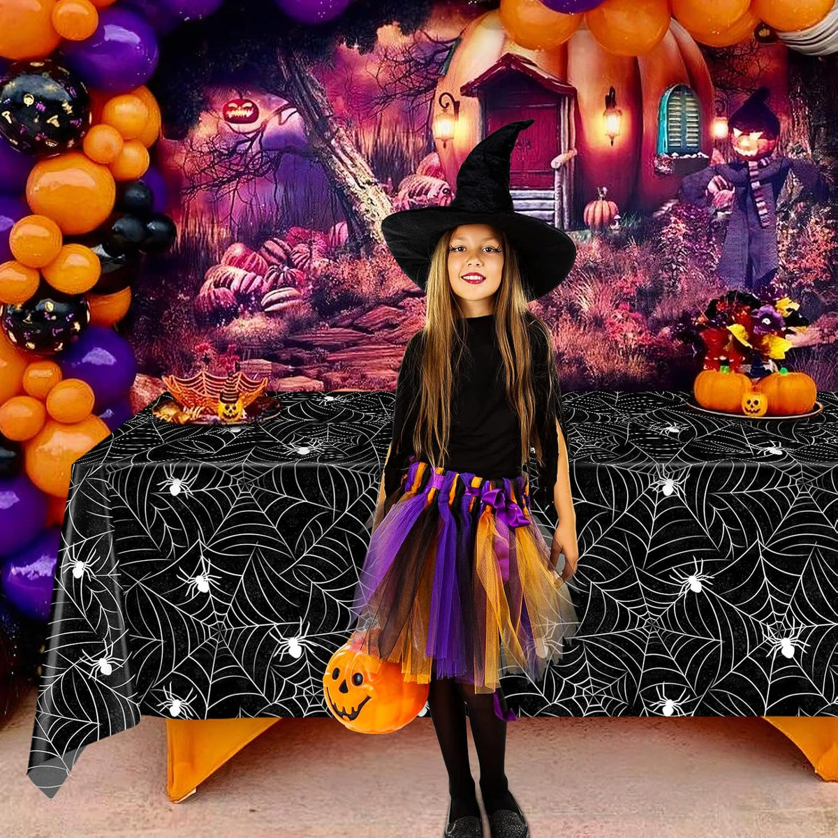 TREWAVE 3 Pack Halloween Spiderweb Tablecloth Rectangular Plastic Spider Web Table Cloth Large Size Table Covers for Home Decor Halloween Party Decorations 54" x 108" (Black)
