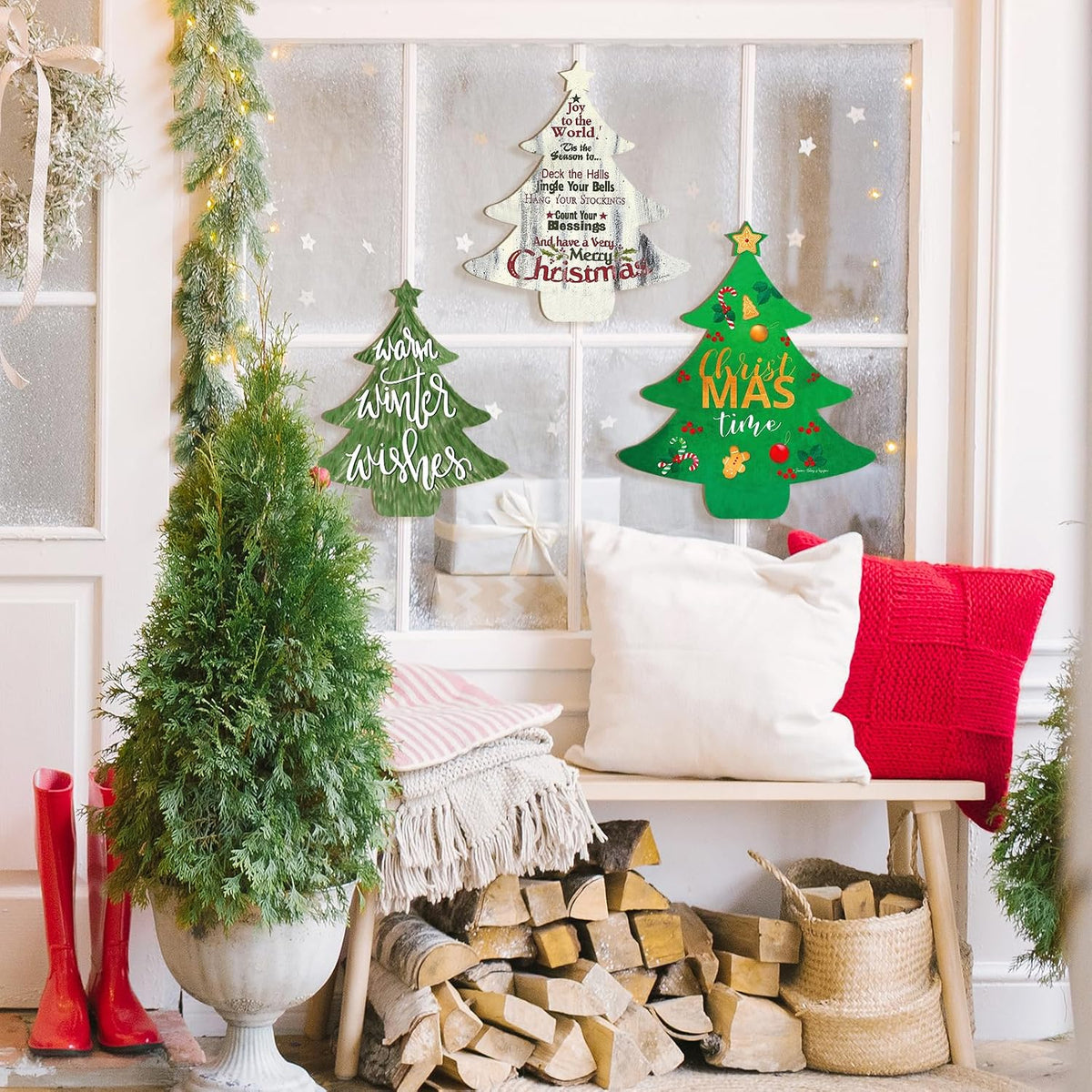 Wooden Christmastree Ornaments for Paint Christmas Decorations Cutouts Unfinished 6Pack, Wood Christmastree for Crafts DIY Blank Cutouts Ornament Winter New Year Decorations 3 Size