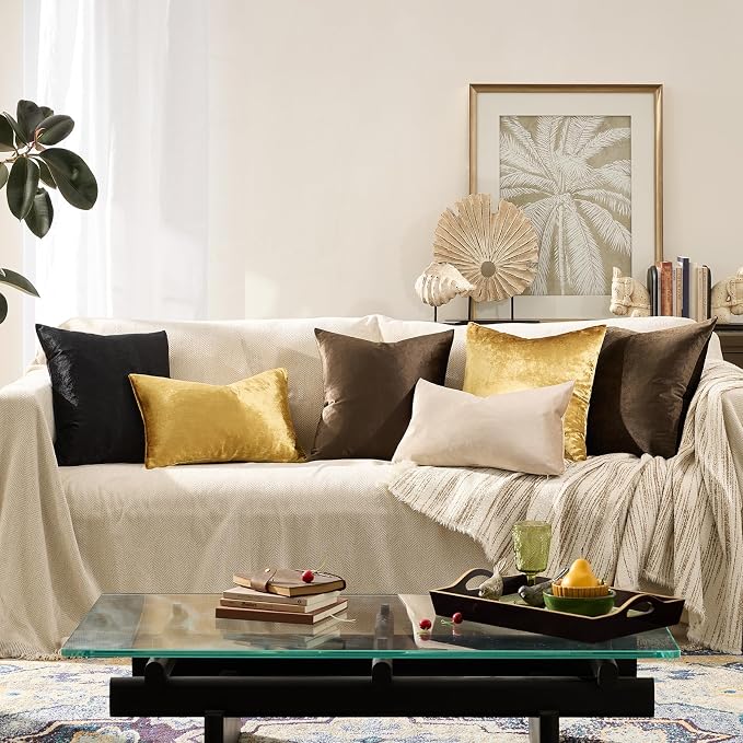 GIGIZAZA Brown Velvet Pillow Covers 16x16 Decorative Pillows Pack of 2 | Throw - Image 6