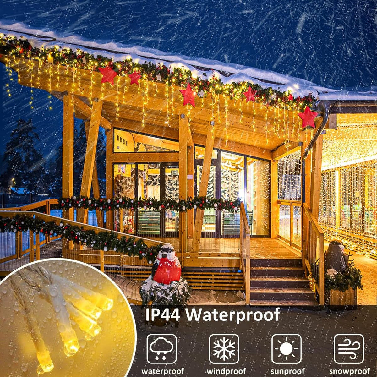 Icicle Christmas Lights, 98FT 1216 LED Icicle Lights for Outside with 228 Drops, 8 Modes Waterproof Twinkle String Lights for House Bedroom Wedding Holiday Decorations, Warm White