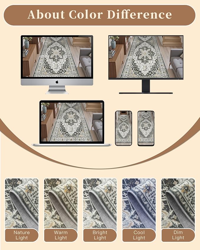 Madane 8x10 Area Rugs for Living Room, Non-Slip Vintage Washable Rug, Soft Low - Image 9