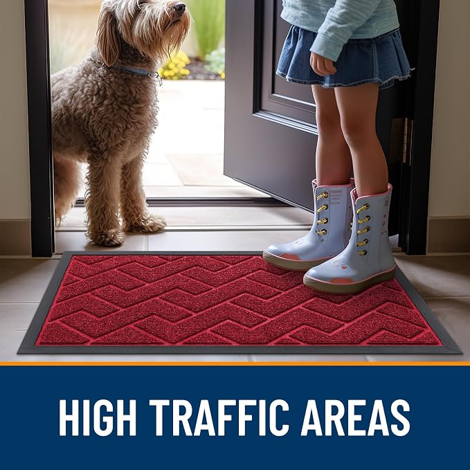 OLANLY Front Door Mat Outside 71x47, All-Season Absorbent Rubber Doormat | Wine - Image 8