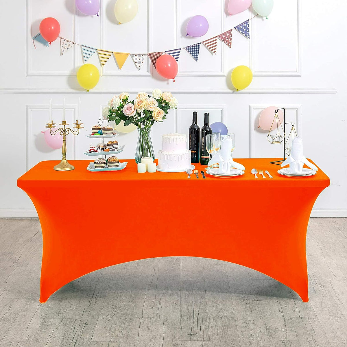 Spandex Table Cover for 6Ft or 4fT or 8ft Table Universal Fitted Stretch Tablecloth for Party, Banquet, Wedding and Events-Neon Orange