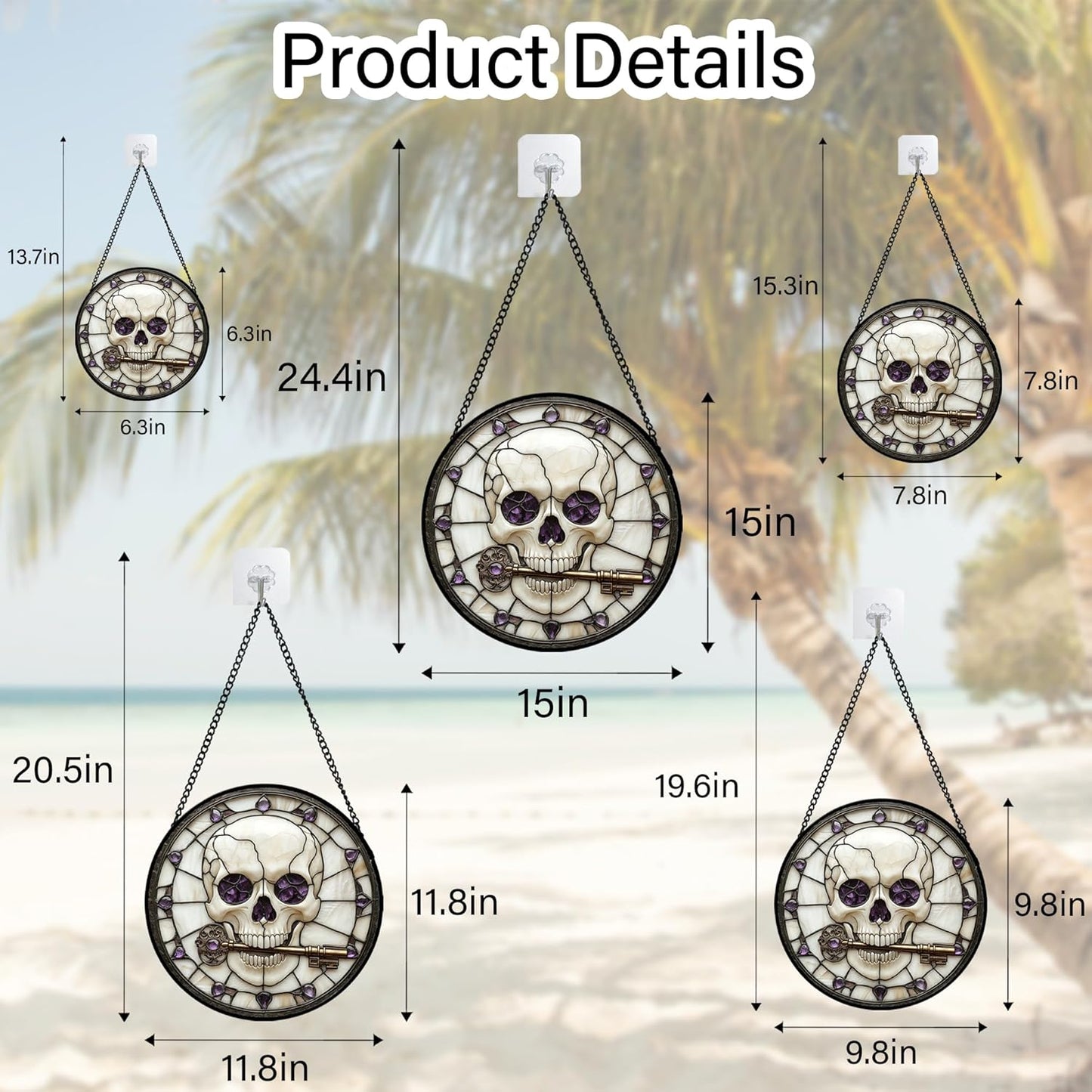 Stained Glass Window Hanging - Halloween Scary Skull Suncatcher for Doors Garden Home Spooky Purple Skeleton Key Sun Catchers Gothic Decor Horror Gifts for Women Men Friend Boy Girl 7.8 in