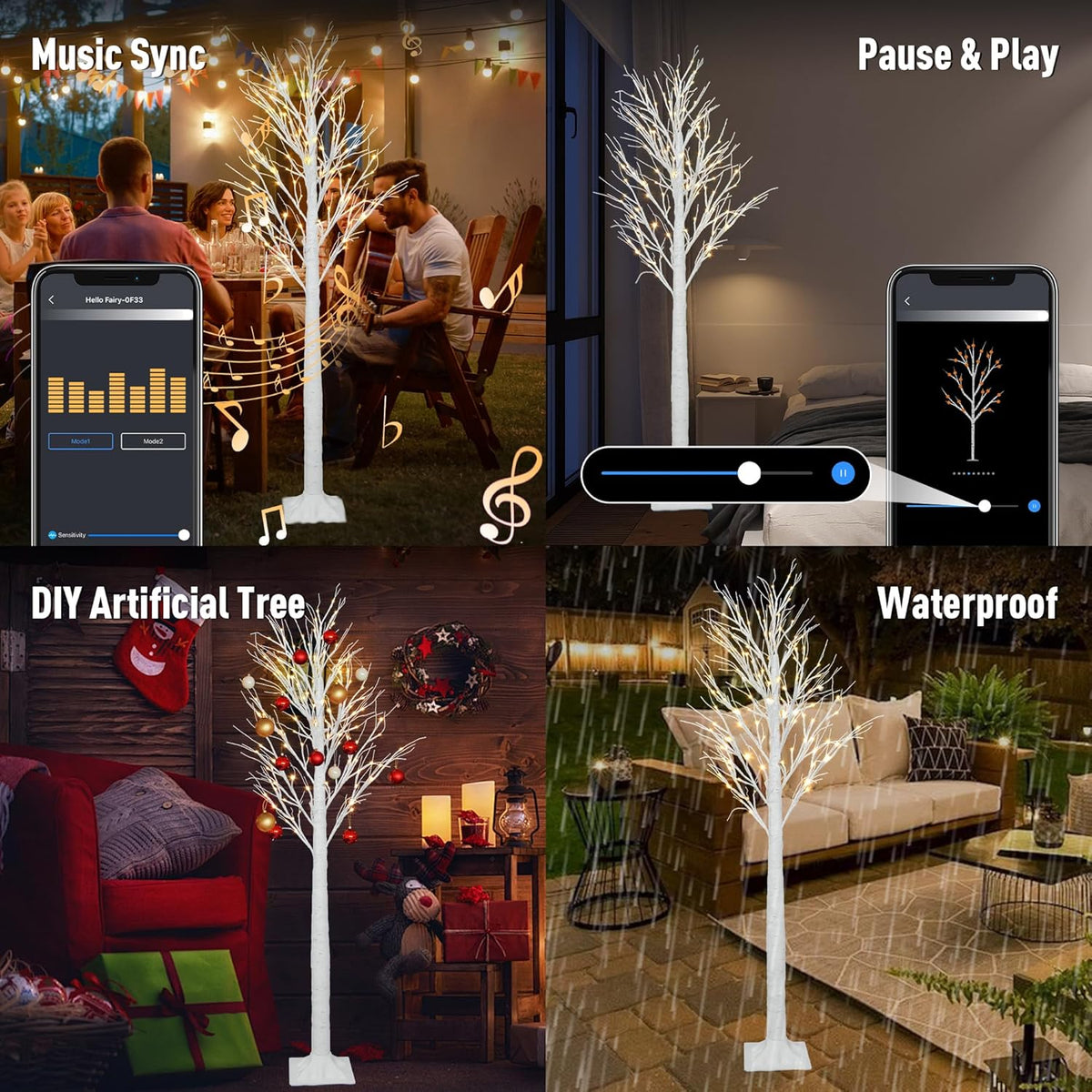 Smart Lighted Birch Twig Tree with Fairy Lights, APP Conrol, 6FT 120 Warm White LEDs, 18 Modes, Dimmable, Schedule, Music Sync Waterproof for Indoor Outdoor Home Christmas Holiday Decorations