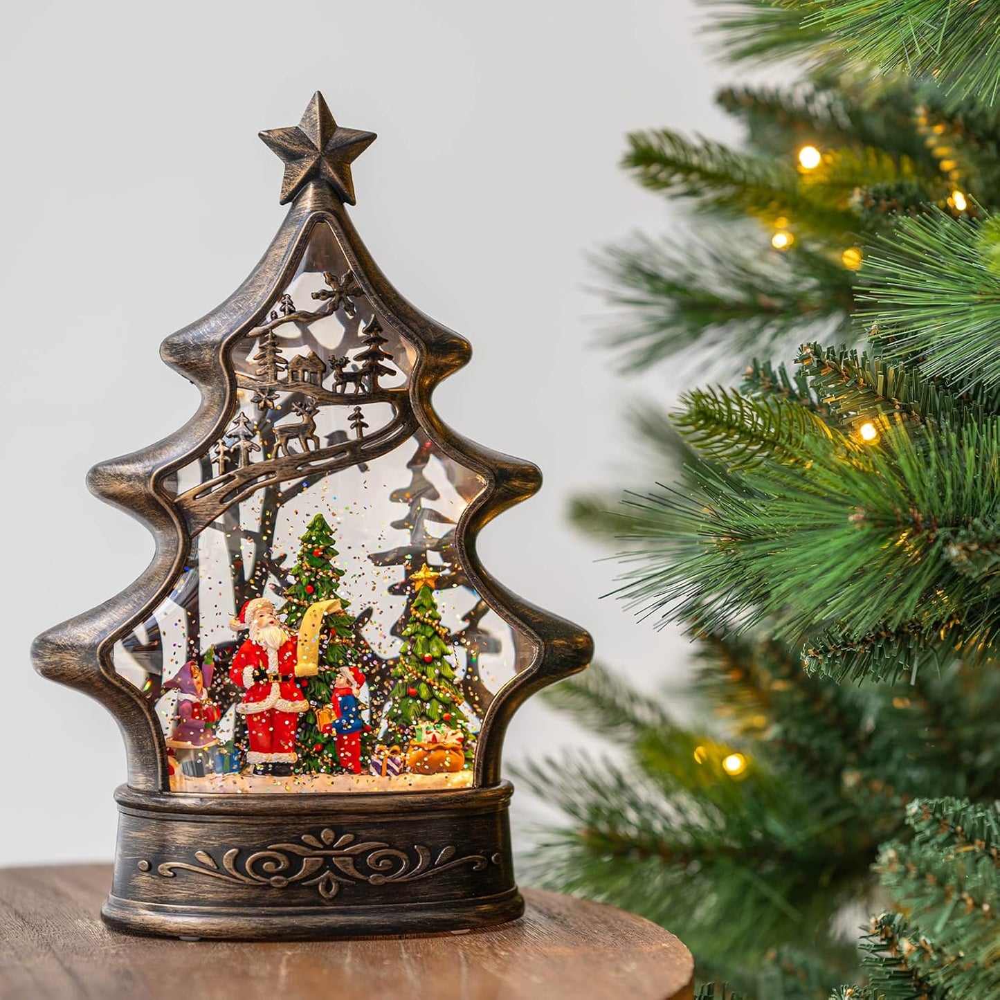 Christmas Snow Globe Lantern Water Glittering Santa's List with Music& Timer, USB Lined/Battery Operated Lighted Lantern for Christmas Festival Decoration Gifts ๏ผSanta๏ผ