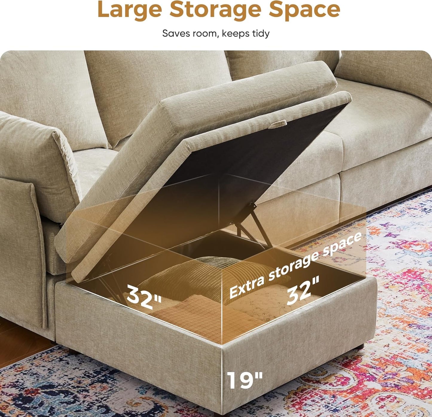 134.6" Oversized Modular Sectional Sofa, Large 6 Seater U Shaped Couch Deep Seat for Living Room, Apartment - Chenille Beige