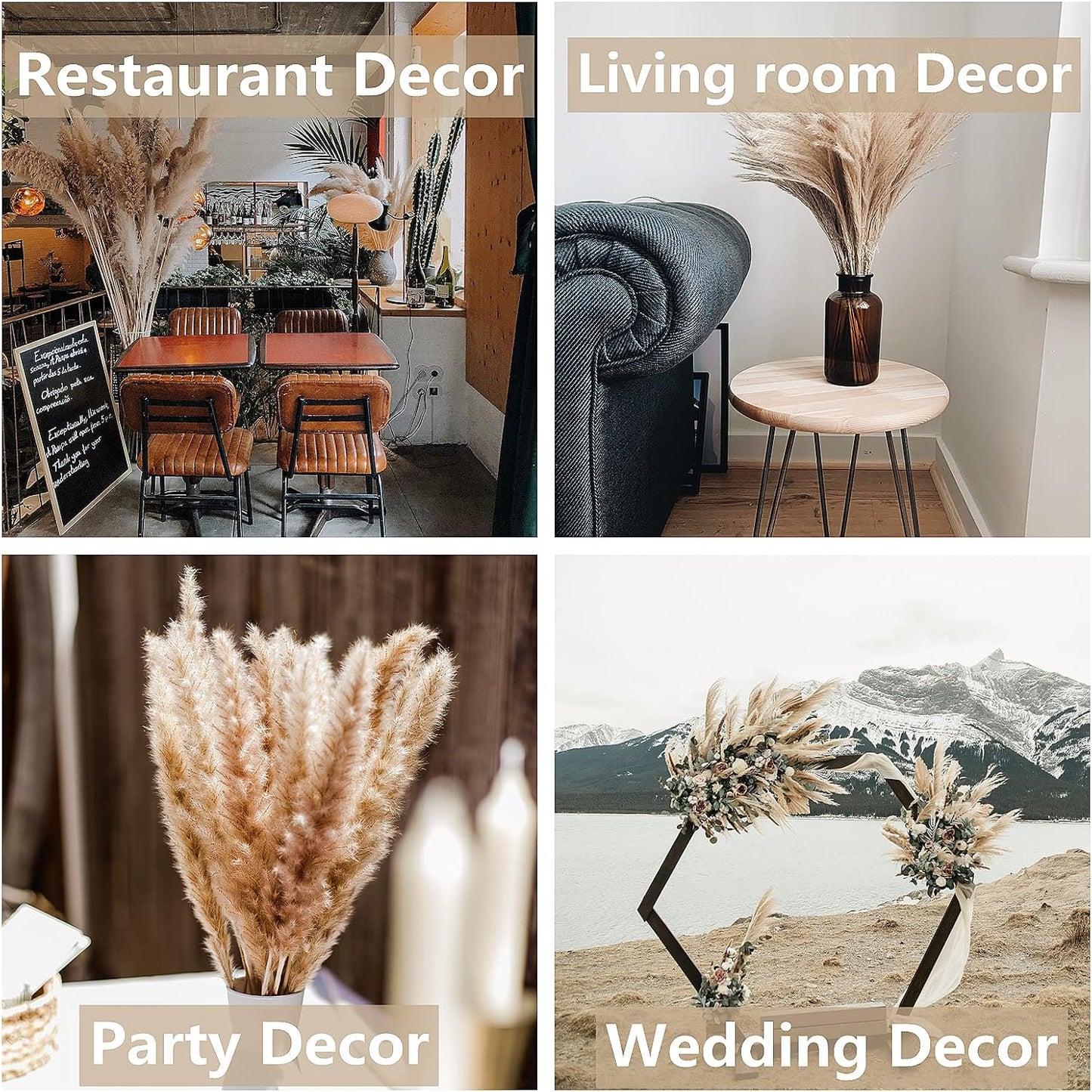 100 PCS Dried Flowers Pampas Grass Bouquet, Boho Table Decor, Bunny Tails Dried Flowers, Brown Pompas, White Pampas Grass for Wedding, Home, Rustic Party, Baby Shower Decorations