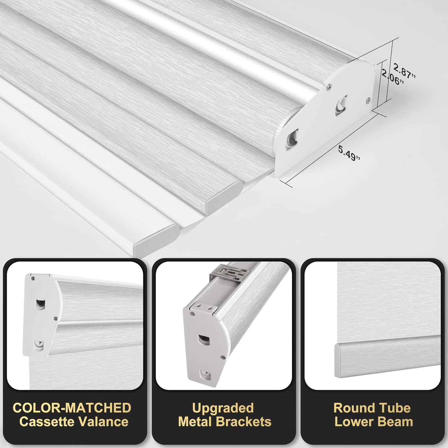 BERISSA Cordless Dual Roller Shades with Cassette Valance,Double Window Shades Blackout and Light Filtering Shades,Day and Night Roller Shades for Home Office Door.Striped Jacquard White.30 W x 36" H