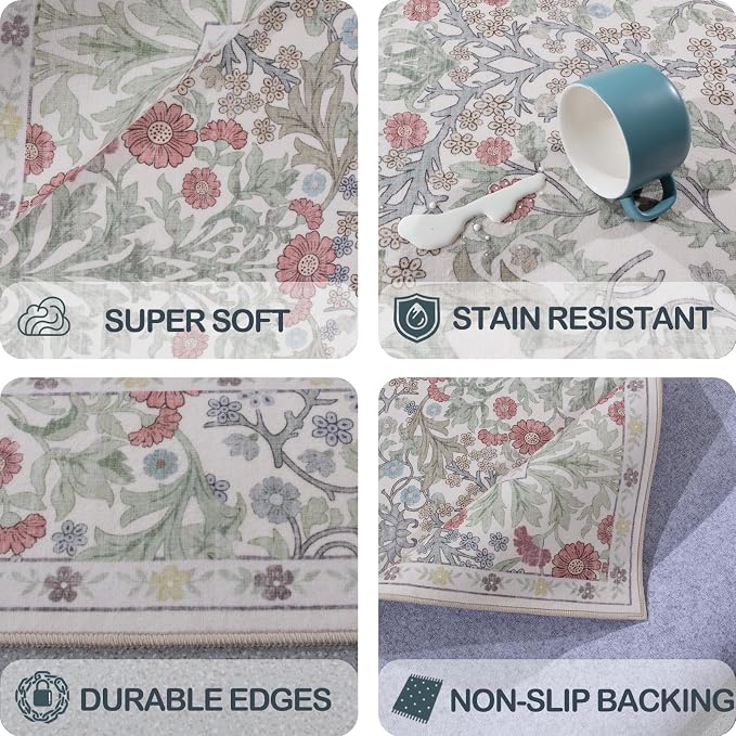 Vintage Light Green Living Room Rug, 9x12 Washable Area Rugs - Image 7